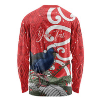 Personalized New Zealand Pukeko Christmas Long Sleeve Shirt Meri Kirihimete Taniko Ponga Koru Red - Polynesian Pride