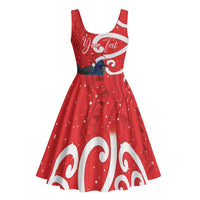 Personalized New Zealand Pukeko Christmas Midi Dress Meri Kirihimete Taniko Ponga Koru Red - Polynesian Pride