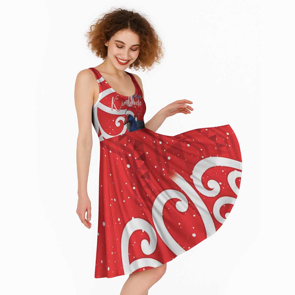 Personalized New Zealand Pukeko Christmas Midi Dress Meri Kirihimete Taniko Ponga Koru Red - Polynesian Pride