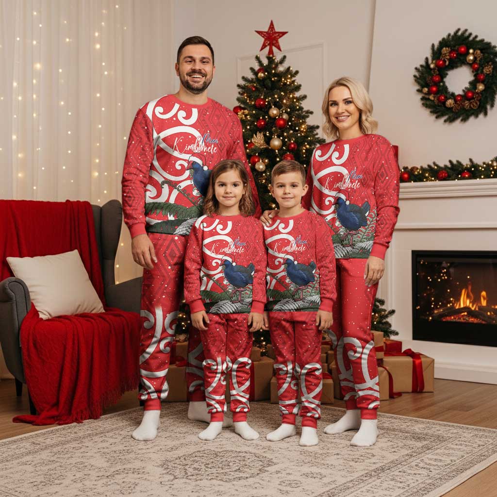 Personalized New Zealand Pukeko Christmas Pajama Set Meri Kirihimete Taniko Ponga Koru Red - Polynesian Pride