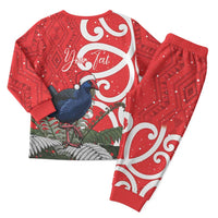 Personalized New Zealand Pukeko Christmas Pajama Set Meri Kirihimete Taniko Ponga Koru Red - Polynesian Pride