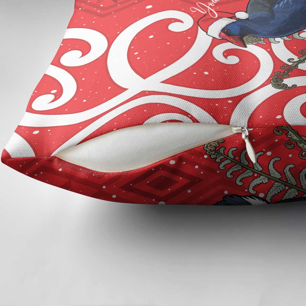 Personalized New Zealand Pukeko Christmas Pillow Cover Meri Kirihimete Taniko Ponga Koru Red - Polynesian Pride