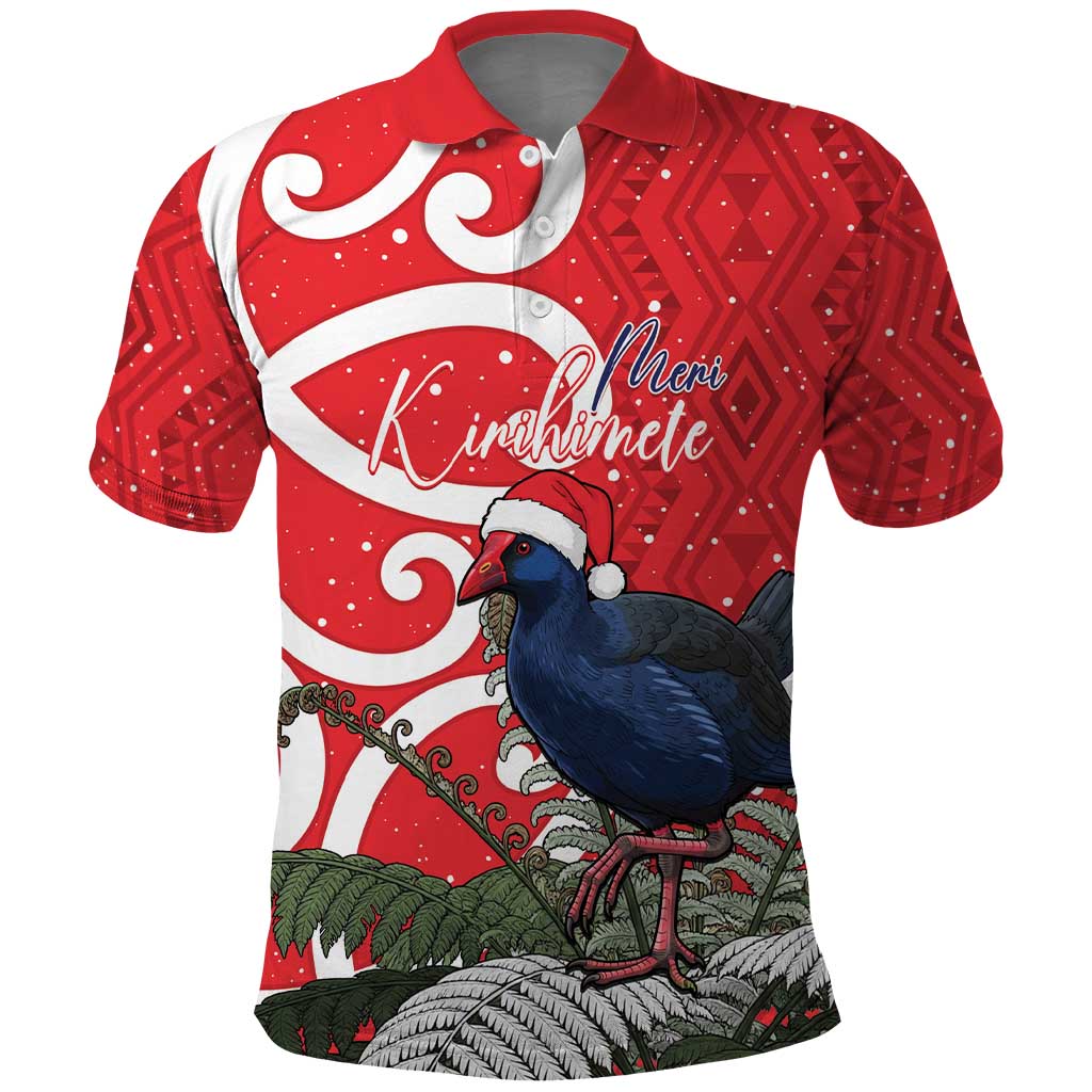 Personalized New Zealand Pukeko Christmas Polo Shirt Meri Kirihimete Taniko Ponga Koru Red - Polynesian Pride