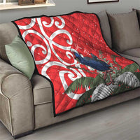 Personalized New Zealand Pukeko Christmas Quilt Meri Kirihimete Taniko Ponga Koru Red - Polynesian Pride