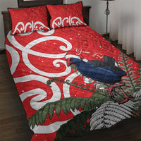 Personalized New Zealand Pukeko Christmas Quilt Bed Set Meri Kirihimete Taniko Ponga Koru Red - Polynesian Pride