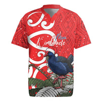 Personalized New Zealand Pukeko Christmas Rugby Jersey Meri Kirihimete Taniko Ponga Koru Red - Polynesian Pride