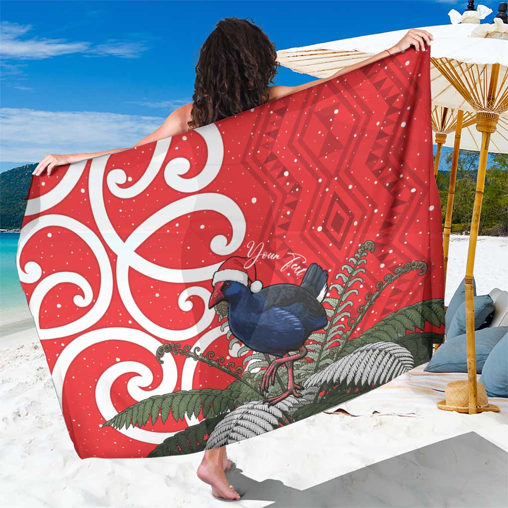 Personalized New Zealand Pukeko Christmas Sarong Meri Kirihimete Taniko Ponga Koru Red - Polynesian Pride