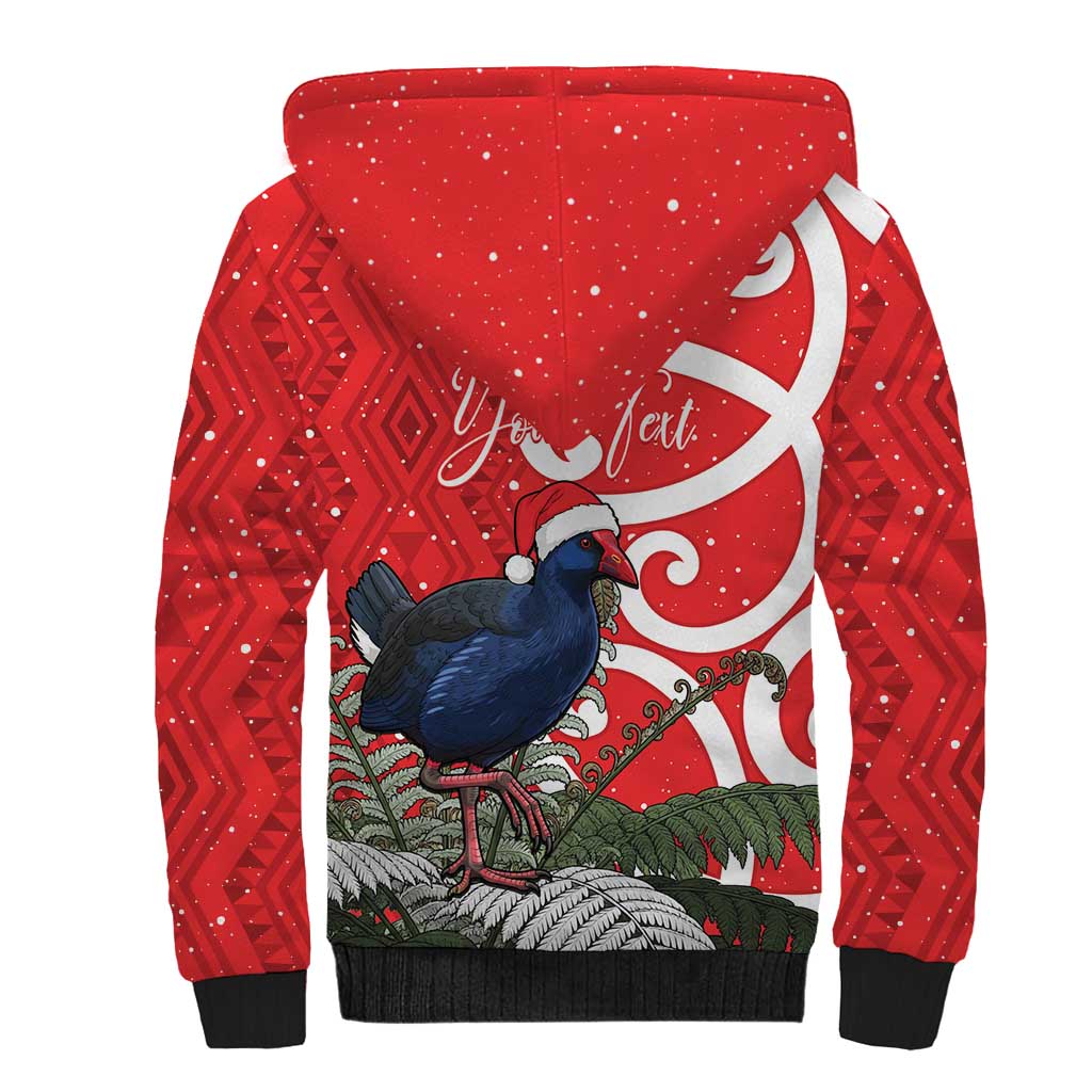 Personalized New Zealand Pukeko Christmas Sherpa Hoodie Meri Kirihimete Taniko Ponga Koru Red - Polynesian Pride