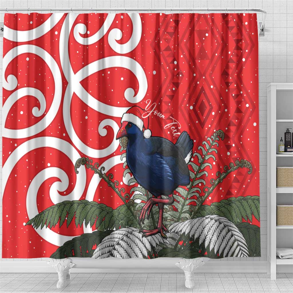 Personalized New Zealand Pukeko Christmas Shower Curtain Meri Kirihimete Taniko Ponga Koru Red - Polynesian Pride