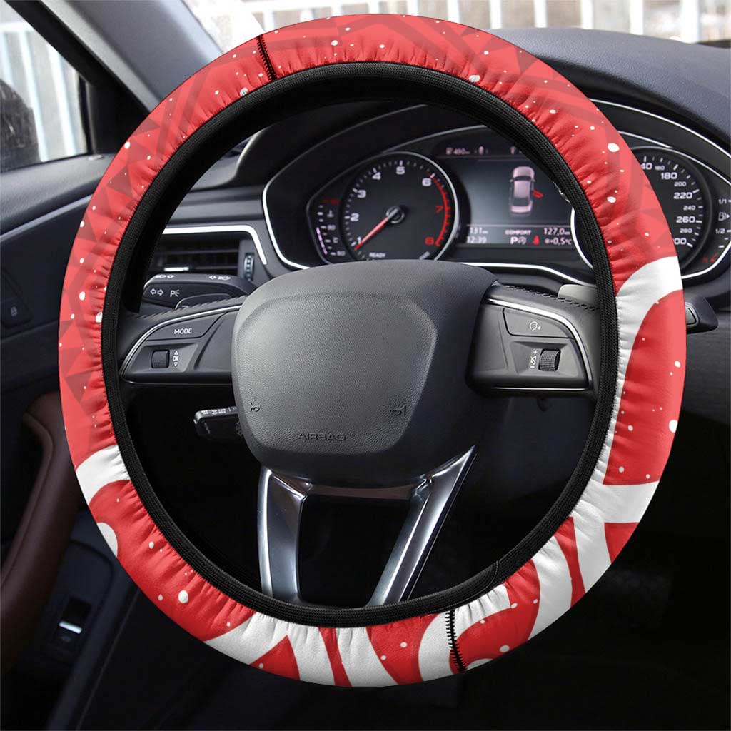 New Zealand Pukeko Christmas Steering Wheel Cover Meri Kirihimete Taniko Ponga Koru Red - Polynesian Pride