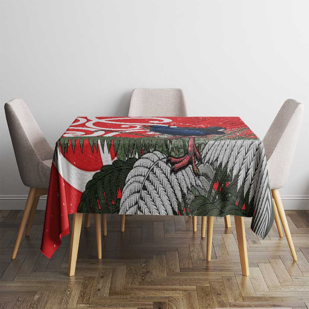 Personalized New Zealand Pukeko Christmas Tablecloth Meri Kirihimete Taniko Ponga Koru Red - Polynesian Pride