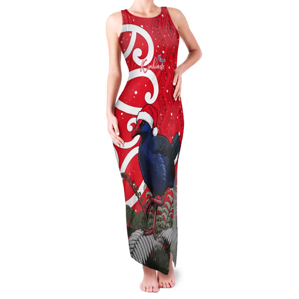 Personalized New Zealand Pukeko Christmas Tank Maxi Dress Meri Kirihimete Taniko Ponga Koru Red - Polynesian Pride