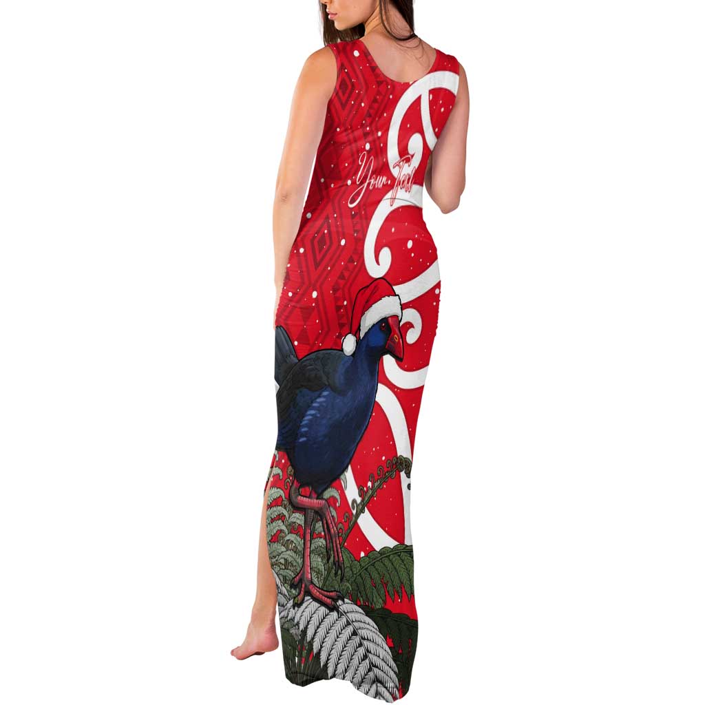 Personalized New Zealand Pukeko Christmas Tank Maxi Dress Meri Kirihimete Taniko Ponga Koru Red - Polynesian Pride