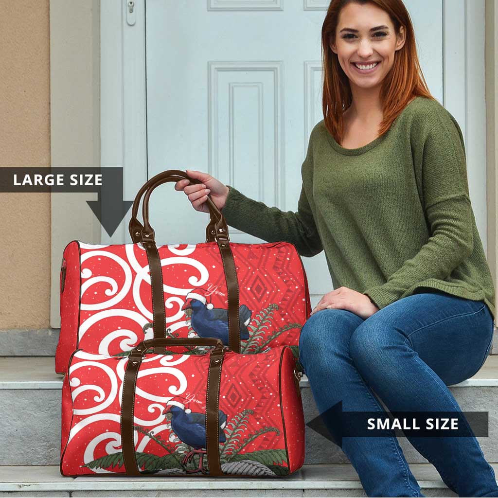 Personalized New Zealand Pukeko Christmas Travel Bag Meri Kirihimete Taniko Ponga Koru Red - Polynesian Pride