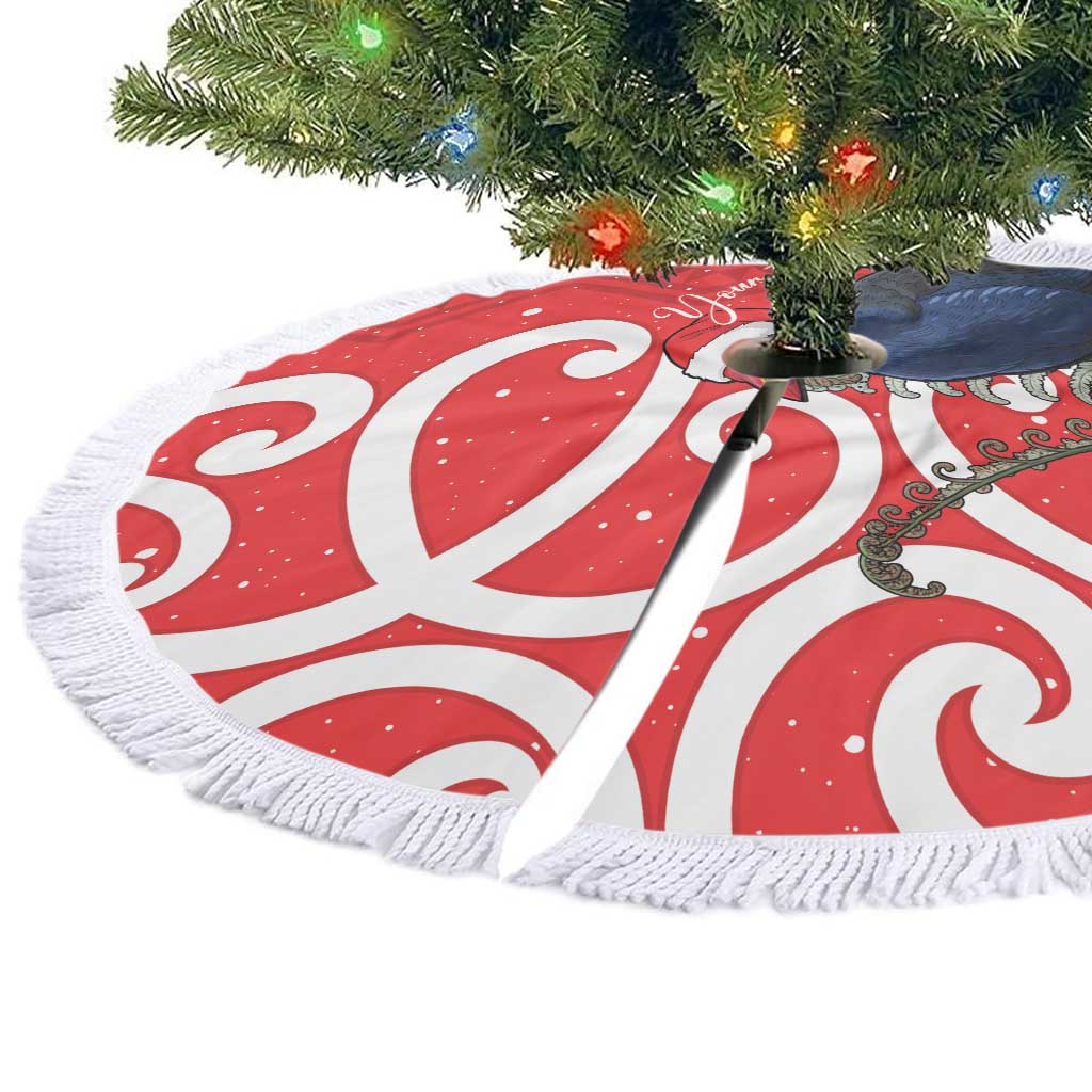 Personalized New Zealand Pukeko Christmas Tree Skirt Meri Kirihimete Taniko Ponga Koru Red - Polynesian Pride