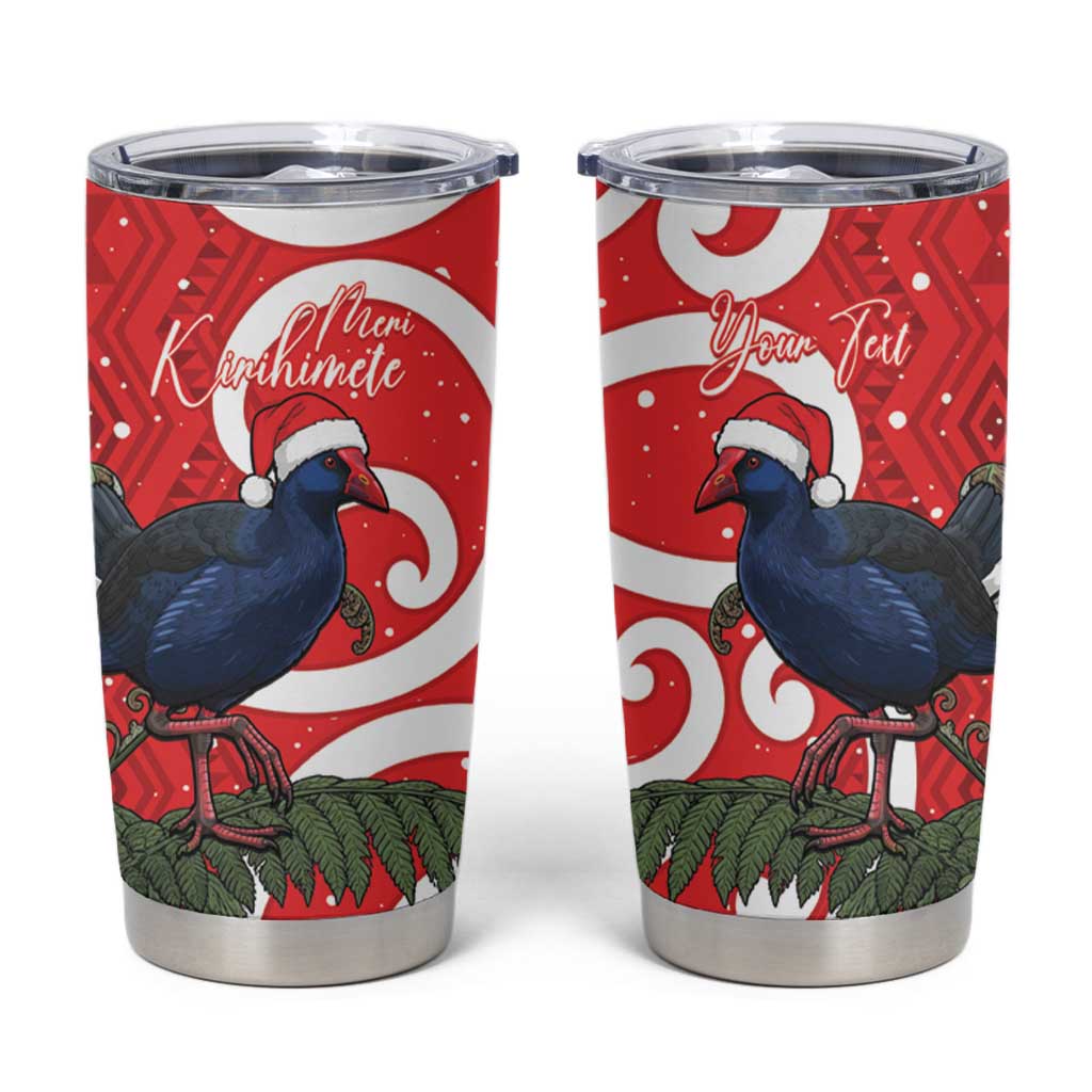 Personalized New Zealand Pukeko Christmas Tumbler Cup Meri Kirihimete Taniko Ponga Koru Red - Polynesian Pride