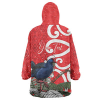 Personalized New Zealand Pukeko Christmas Wearable Blanket Hoodie Meri Kirihimete Taniko Ponga Koru Red - Polynesian Pride