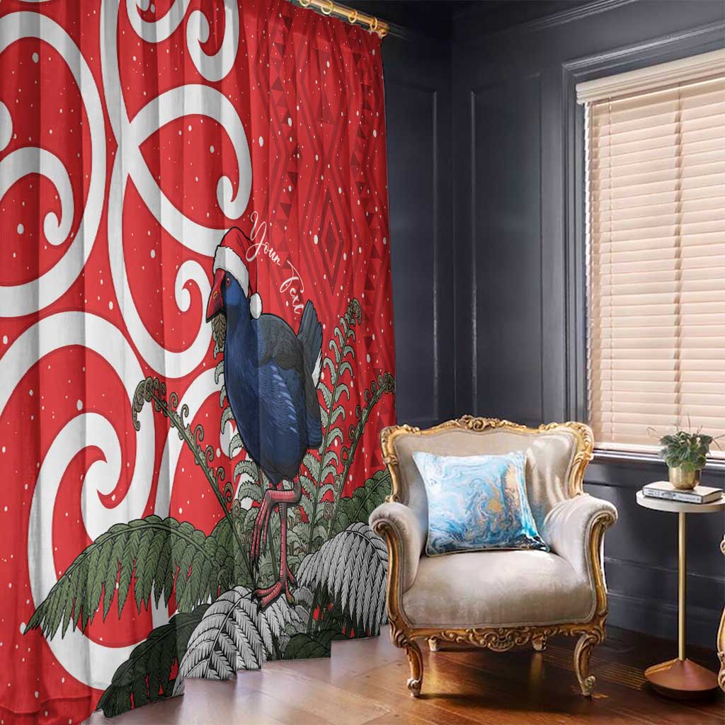 Personalized New Zealand Pukeko Christmas Window Curtain Meri Kirihimete Taniko Ponga Koru Red - Polynesian Pride