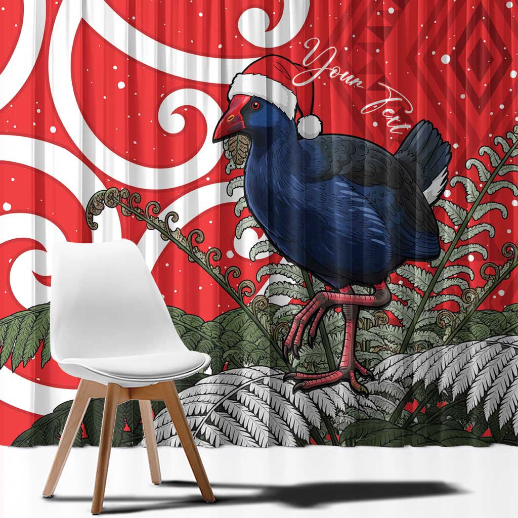 Personalized New Zealand Pukeko Christmas Window Curtain Meri Kirihimete Taniko Ponga Koru Red - Polynesian Pride