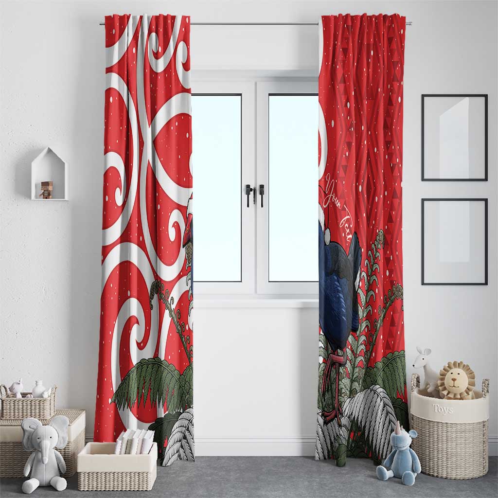 Personalized New Zealand Pukeko Christmas Window Curtain Meri Kirihimete Taniko Ponga Koru Red - Polynesian Pride
