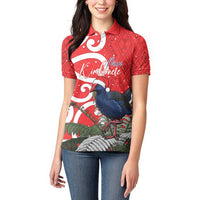 Personalized New Zealand Pukeko Christmas Women Polo Shirt Meri Kirihimete Taniko Ponga Koru Red - Polynesian Pride