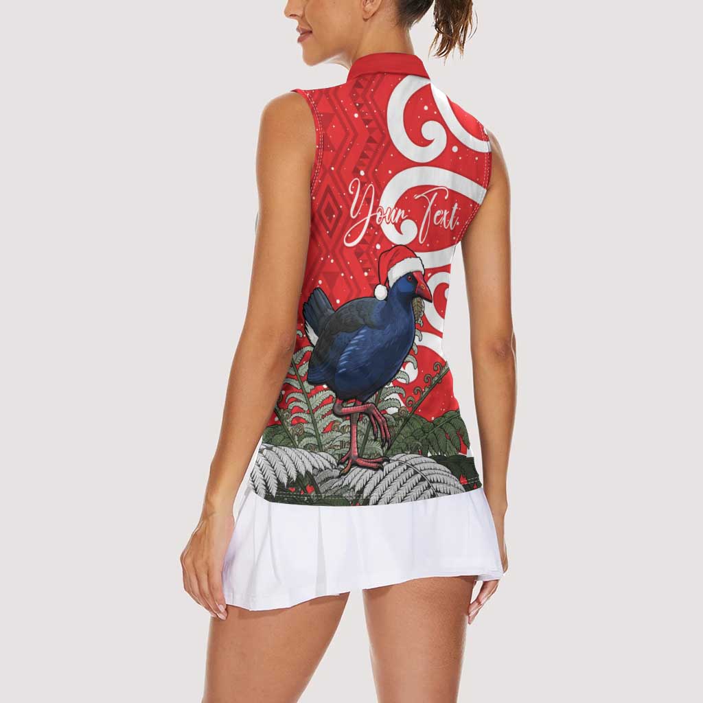 Personalized New Zealand Pukeko Christmas Women Sleeveless Polo Shirt Meri Kirihimete Taniko Ponga Koru Red - Polynesian Pride