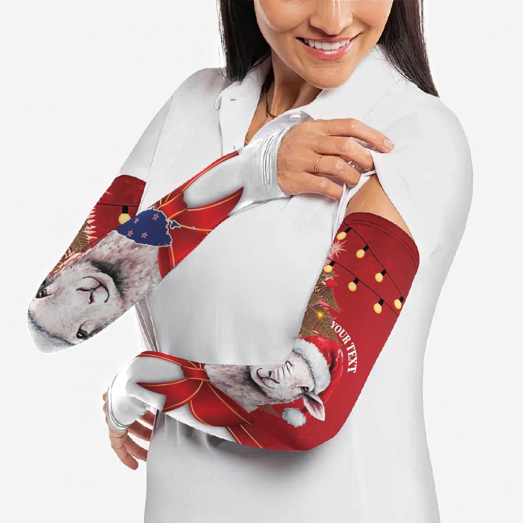 Personalized New Zealand Sheep Christmas Arm Sleeves Hipi Meri Kirihimete Silver Fern Xmas Tree - Polynesian Pride