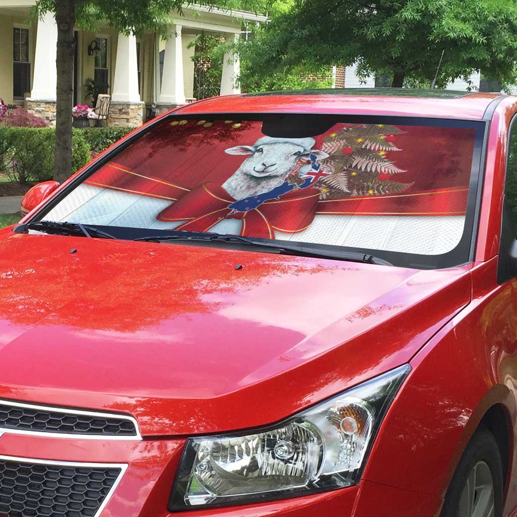 Personalized New Zealand Sheep Christmas Auto Sun Shade Hipi Meri Kirihimete Silver Fern Xmas Tree - Polynesian Pride