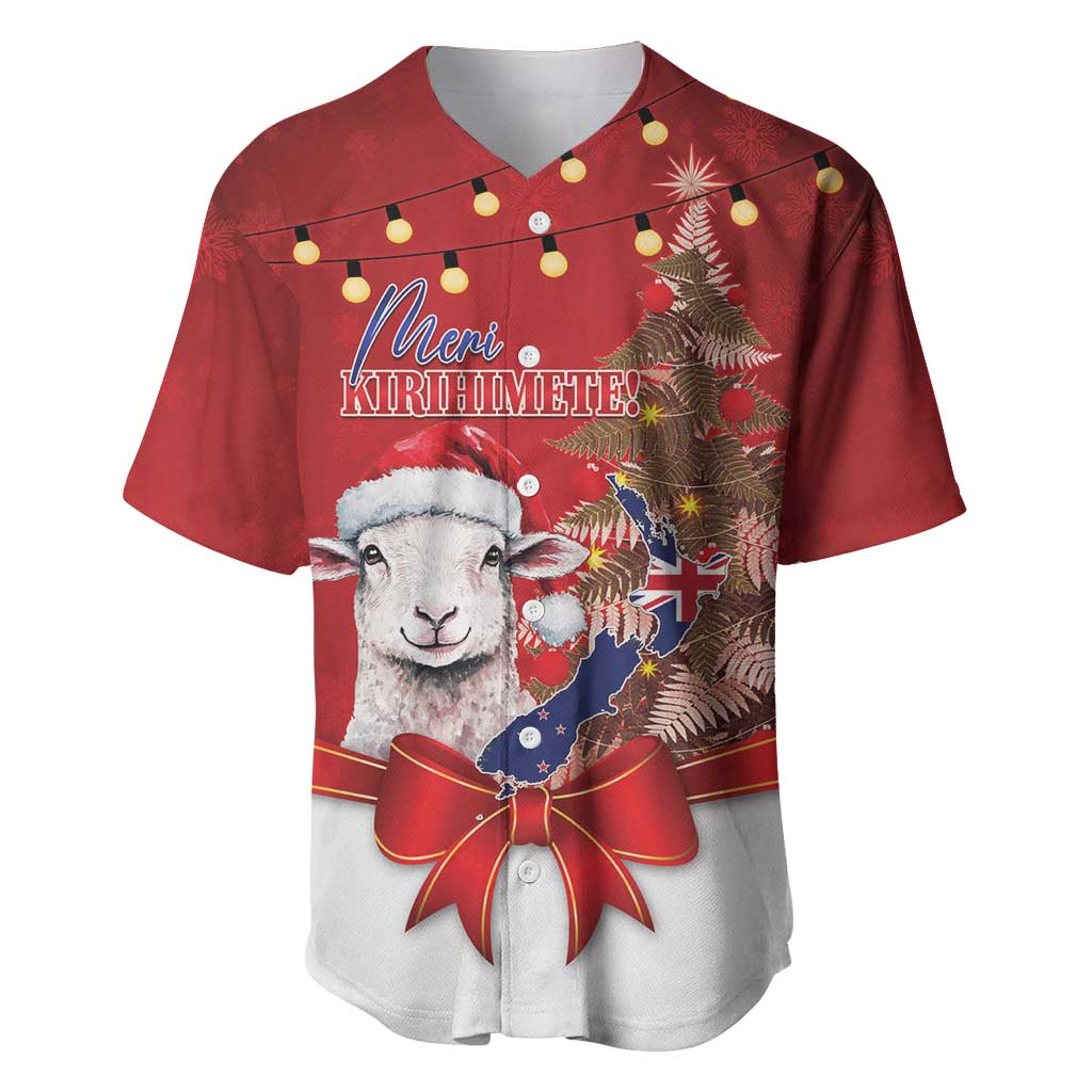 Personalized New Zealand Sheep Christmas Baseball Jersey Hipi Meri Kirihimete Silver Fern Xmas Tree - Polynesian Pride