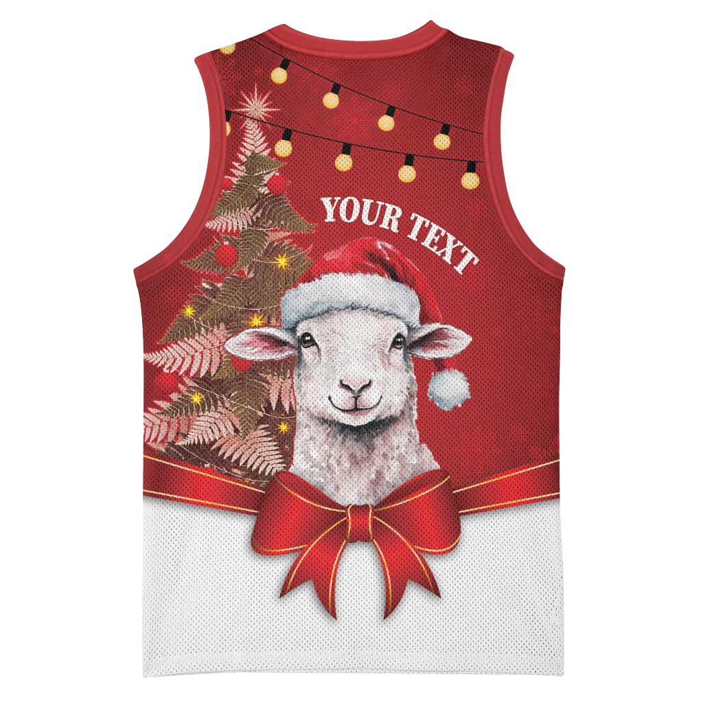 Personalized New Zealand Sheep Christmas Basketball Jersey Hipi Meri Kirihimete Silver Fern Xmas Tree - Polynesian Pride