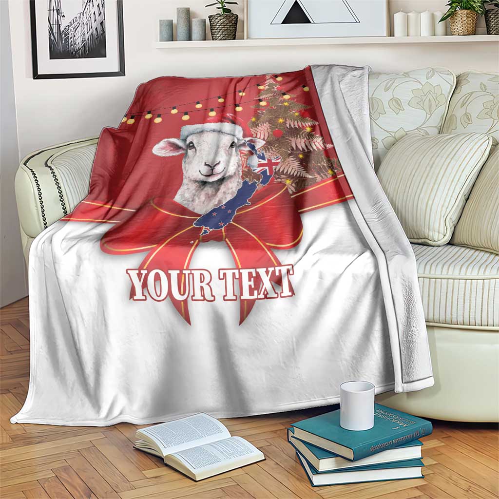 Personalized New Zealand Sheep Christmas Blanket Hipi Meri Kirihimete Silver Fern Xmas Tree - Polynesian Pride