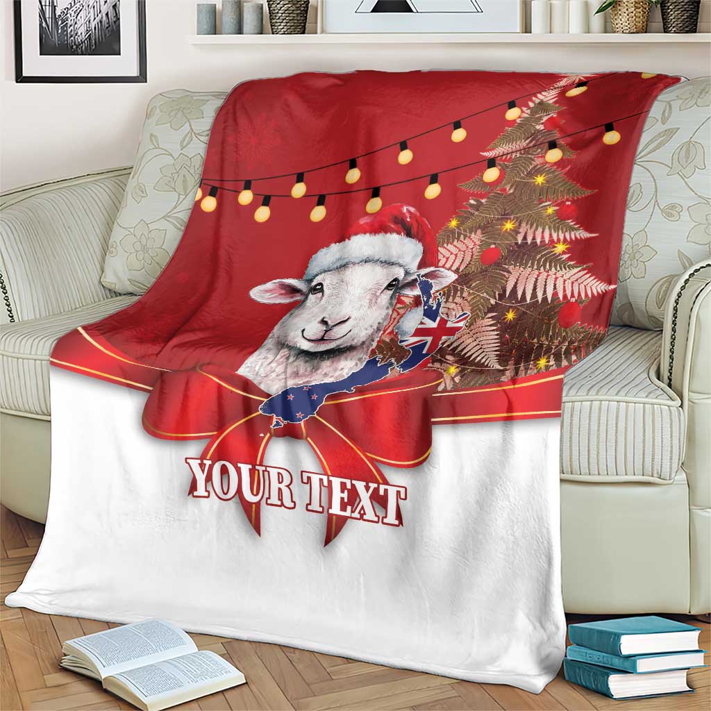 Personalized New Zealand Sheep Christmas Blanket Hipi Meri Kirihimete Silver Fern Xmas Tree - Polynesian Pride