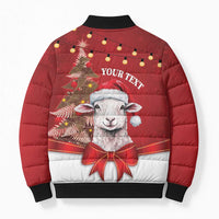 Personalized New Zealand Sheep Christmas Bomber Puffer Jacket Hipi Meri Kirihimete Silver Fern Xmas Tree - Polynesian Pride