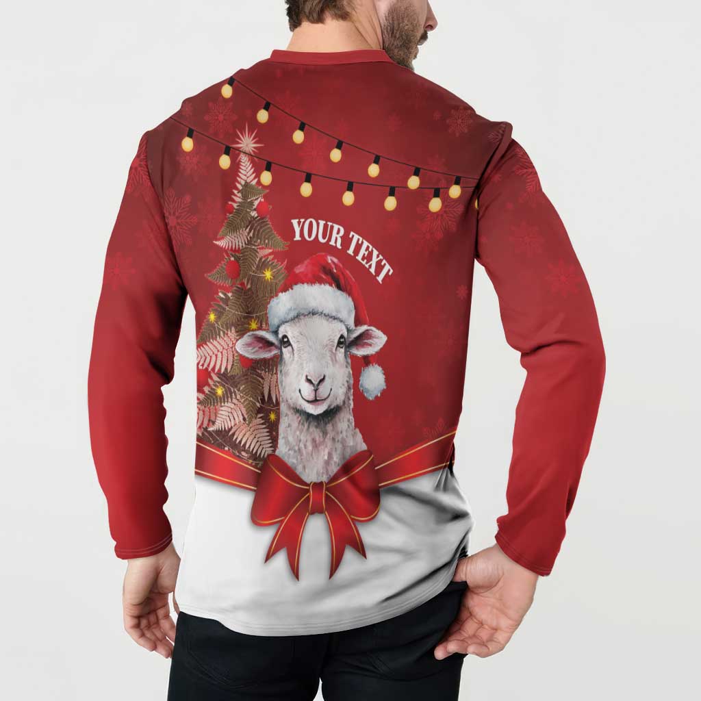 Personalized New Zealand Sheep Christmas Button Sweatshirt Hipi Meri Kirihimete Silver Fern Xmas Tree - Polynesian Pride