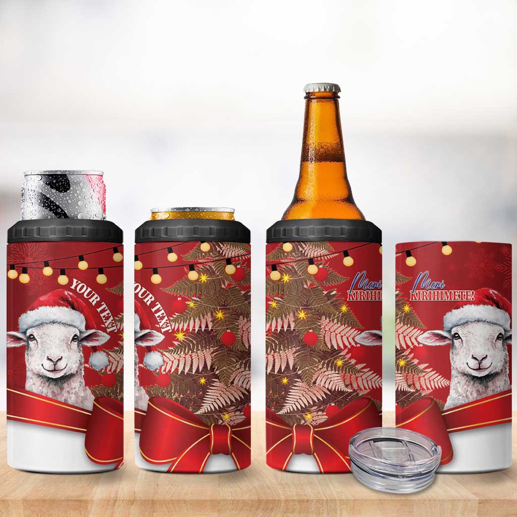 Personalized New Zealand Sheep Christmas 4 in 1 Can Cooler Tumbler Hipi Meri Kirihimete Silver Fern Xmas Tree - Polynesian Pride