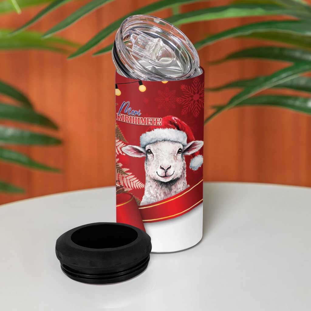 Personalized New Zealand Sheep Christmas 4 in 1 Can Cooler Tumbler Hipi Meri Kirihimete Silver Fern Xmas Tree - Polynesian Pride
