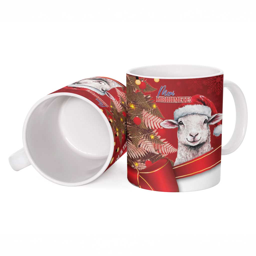 Personalized New Zealand Sheep Christmas Ceramic Mug Hipi Meri Kirihimete Silver Fern Xmas Tree - Polynesian Pride