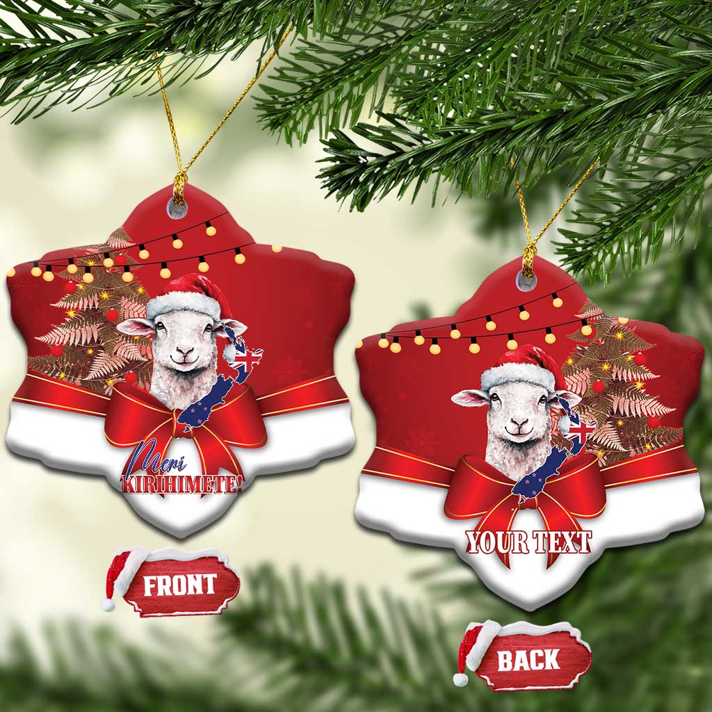 Personalized New Zealand Sheep Christmas Ceramic Ornament Hipi Meri Kirihimete Silver Fern Xmas Tree - Polynesian Pride