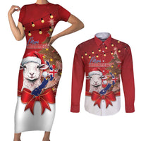 Personalized New Zealand Sheep Christmas Couples Matching Short Sleeve Bodycon Dress and Long Sleeve Button Shirt Hipi Meri Kirihimete Silver Fern Xmas Tree - Polynesian Pride