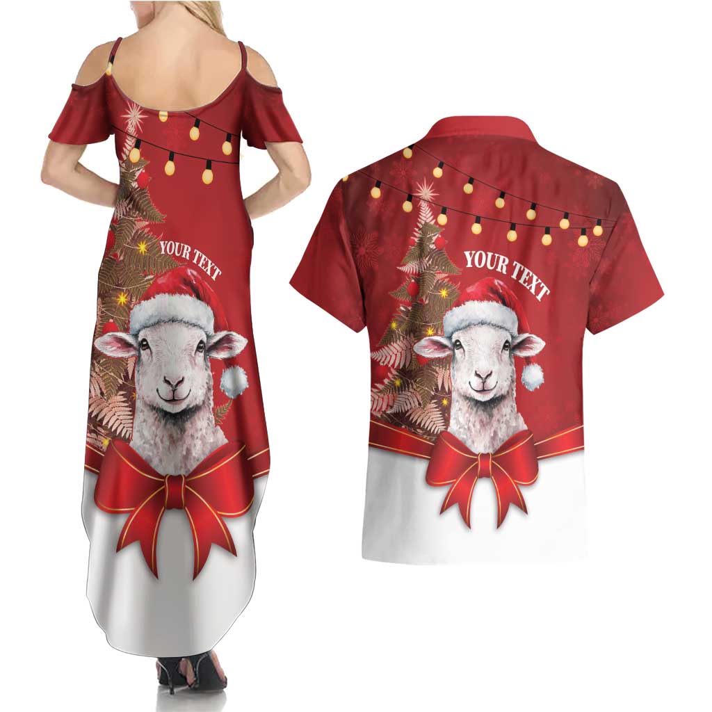 Personalized New Zealand Sheep Christmas Couples Matching Summer Maxi Dress and Hawaiian Shirt Hipi Meri Kirihimete Silver Fern Xmas Tree - Polynesian Pride