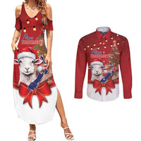 Personalized New Zealand Sheep Christmas Couples Matching Summer Maxi Dress and Long Sleeve Button Shirt Hipi Meri Kirihimete Silver Fern Xmas Tree - Polynesian Pride
