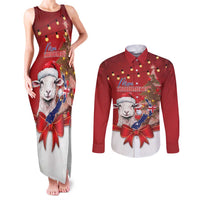 Personalized New Zealand Sheep Christmas Couples Matching Tank Maxi Dress and Long Sleeve Button Shirt Hipi Meri Kirihimete Silver Fern Xmas Tree - Polynesian Pride