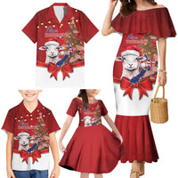 Personalized New Zealand Sheep Christmas Family Matching Mermaid Dress and Hawaiian Shirt Hipi Meri Kirihimete Silver Fern Xmas Tree - Polynesian Pride