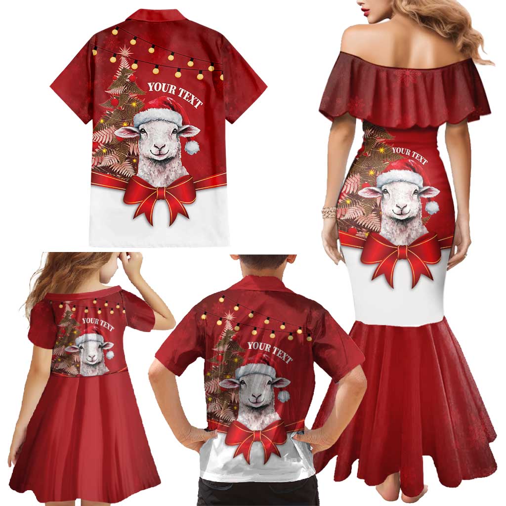 Personalized New Zealand Sheep Christmas Family Matching Mermaid Dress and Hawaiian Shirt Hipi Meri Kirihimete Silver Fern Xmas Tree - Polynesian Pride