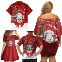 Personalized New Zealand Sheep Christmas Family Matching Off Shoulder Short Dress and Hawaiian Shirt Hipi Meri Kirihimete Silver Fern Xmas Tree - Polynesian Pride