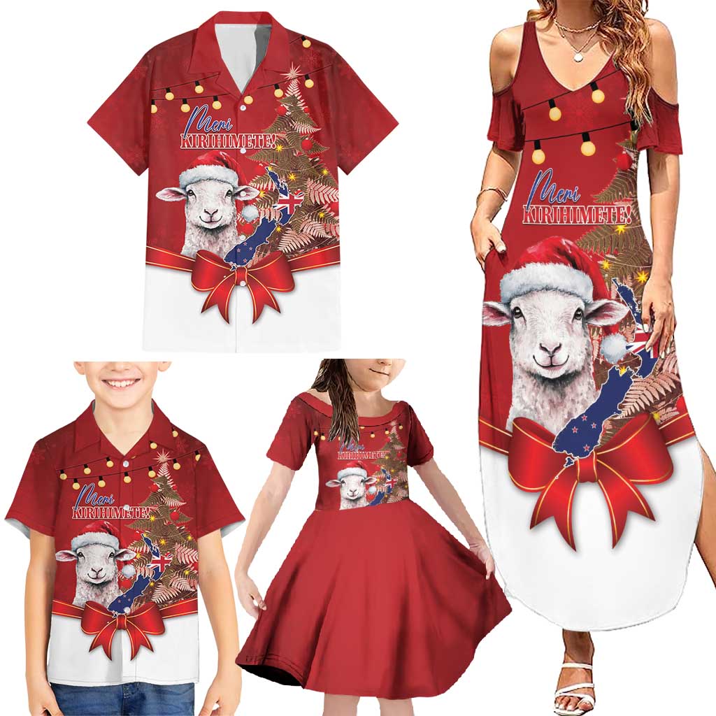 Personalized New Zealand Sheep Christmas Family Matching Summer Maxi Dress and Hawaiian Shirt Hipi Meri Kirihimete Silver Fern Xmas Tree - Polynesian Pride
