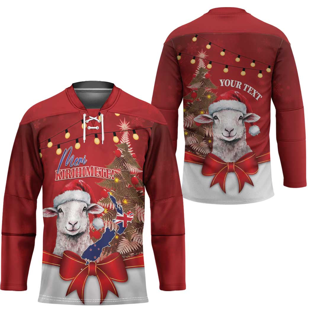 Personalized New Zealand Sheep Christmas Hockey Jersey Hipi Meri Kirihimete Silver Fern Xmas Tree - Polynesian Pride