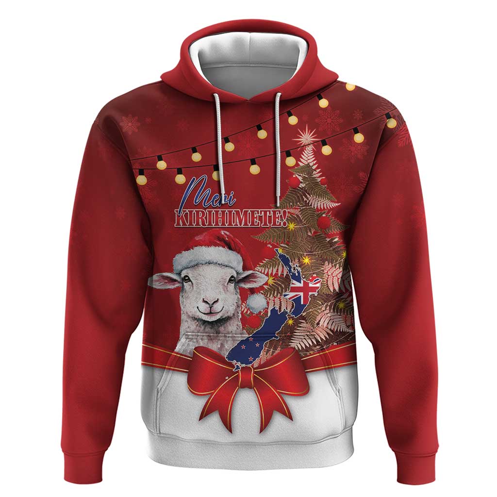 Personalized New Zealand Sheep Christmas Hoodie Hipi Meri Kirihimete Silver Fern Xmas Tree - Polynesian Pride