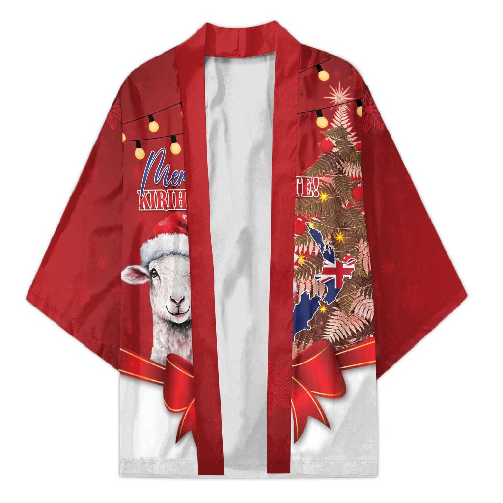 Personalized New Zealand Sheep Christmas Kimono Hipi Meri Kirihimete Silver Fern Xmas Tree - Polynesian Pride