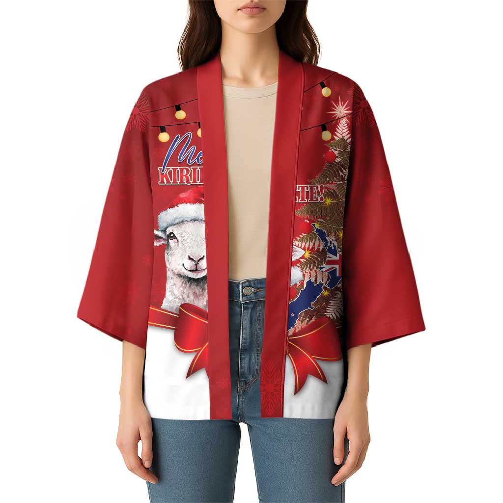 Personalized New Zealand Sheep Christmas Kimono Hipi Meri Kirihimete Silver Fern Xmas Tree - Polynesian Pride